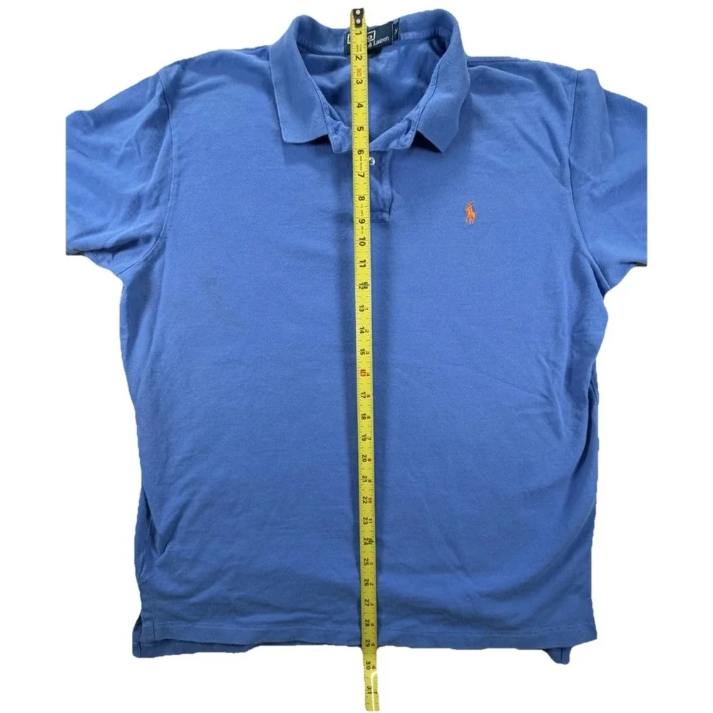 Polo Ralph Lauren Shirt Men's Extra Large Blue Polo Short Sleeve Orange Pony - Picture 4 of 5